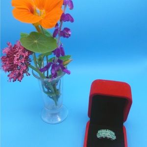 2.87 oval Genuine Zambian Emerald with .1 ctw round white zircon sterling silver